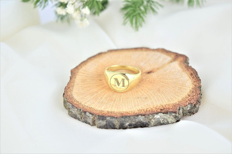 Personalized Women Signet Ring, Initial Engraved Ring in Sterling Silver, Gold and Rose Gold • Perfect Delicate Handmade Jewelry Gifts