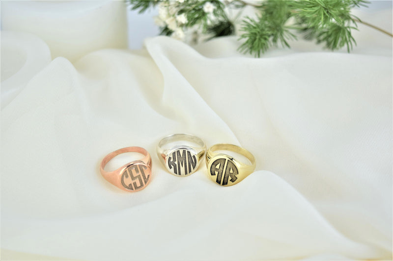 Signet Ring for Men and Women, Gold, Silver and Rose Gold Monogram Jewelry • Perfect Gifts for Her and Him