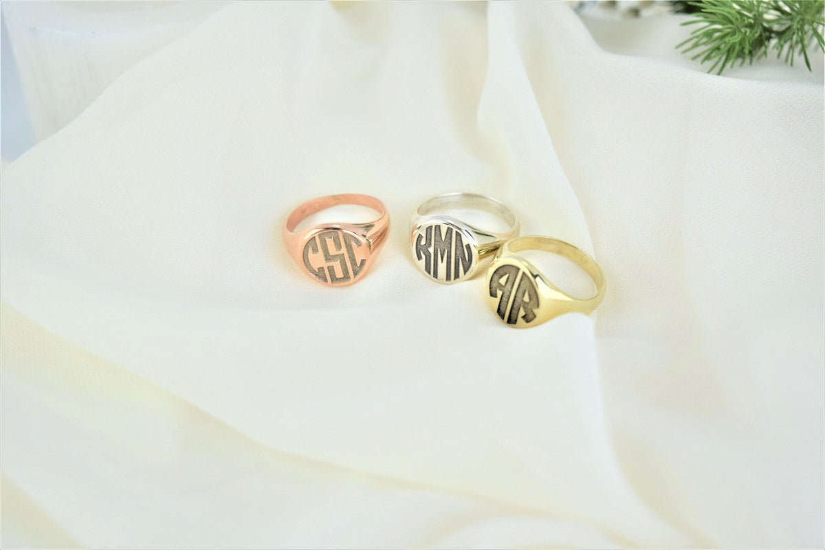 Signet Ring for Men and Women, Gold, Silver and Rose Gold Monogram Jewelry • Perfect Gifts for Her and Him