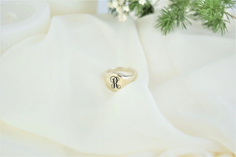 Custom Monogram Engraved Ring Initial Signet Rings, Solid Silver Personalized Monogram Letter Ring for Her and Him by NecklaceDreamWorld