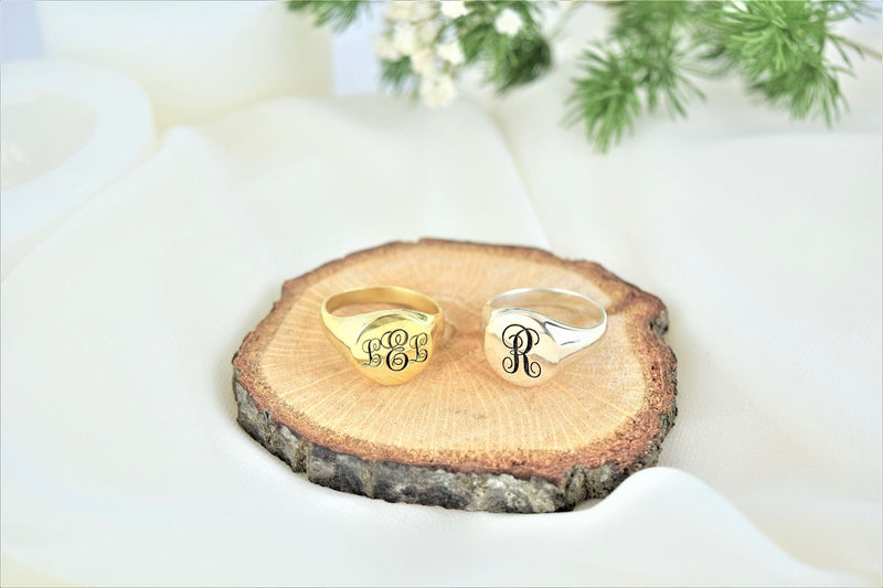 Custom Monogram Engraved Ring Initial Signet Rings, Solid Silver Personalized Monogram Letter Ring for Her and Him by NecklaceDreamWorld