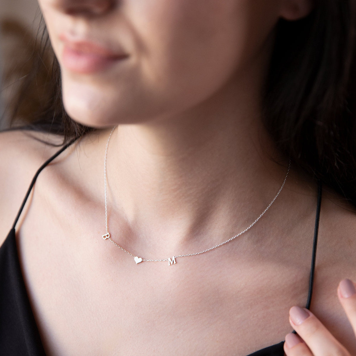 14K Solid Gold Choker Two Initial Heart Necklace • Personalized Custom Letter Necklace • Two Tiny Double Initial Jewelry with Heart