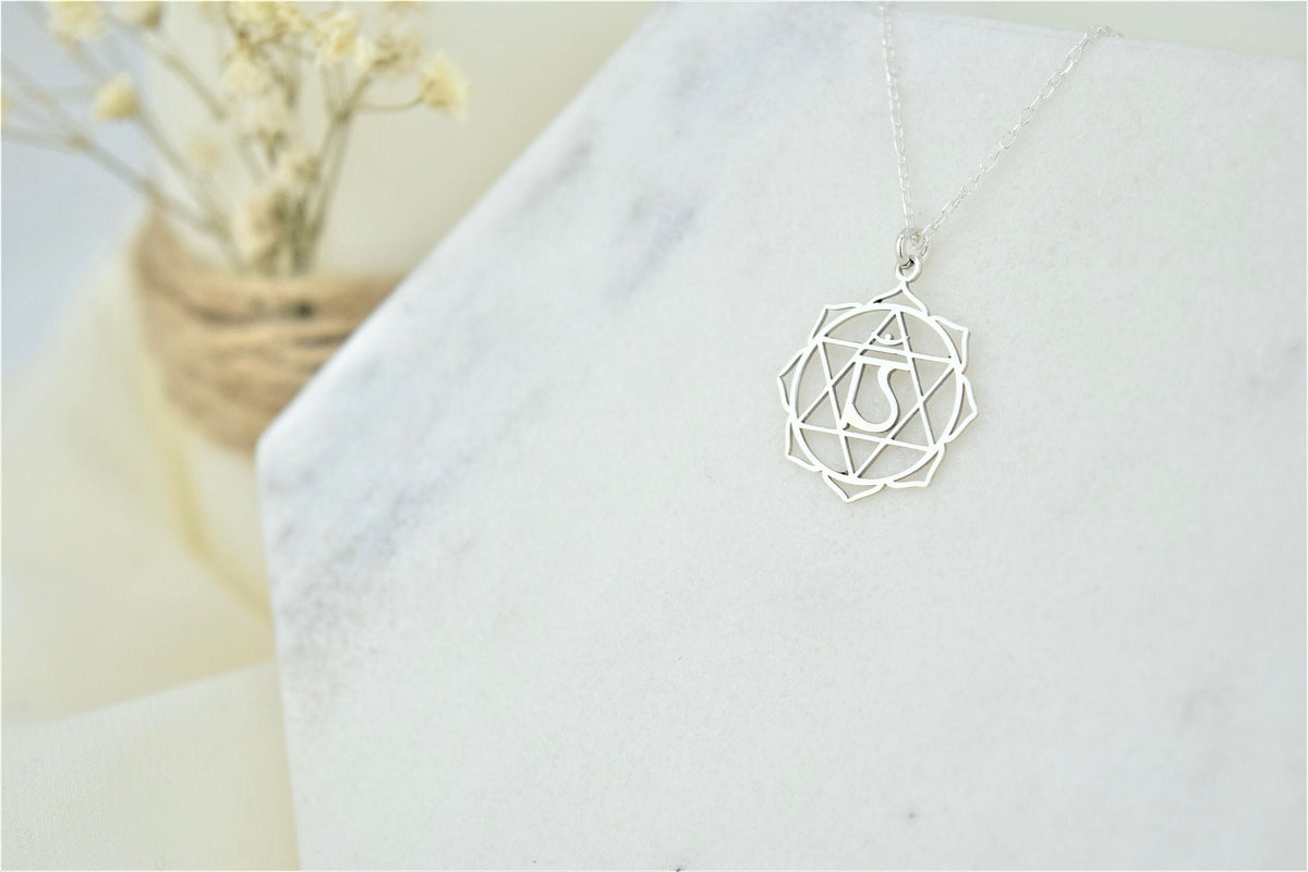 Heart Chakra Necklace, Anahata Yoga Jewelry • Handmade Hindu Wedding Gift • 925 Sterling Silver Seven Chakras Symbols by NecklaceDreamWorld