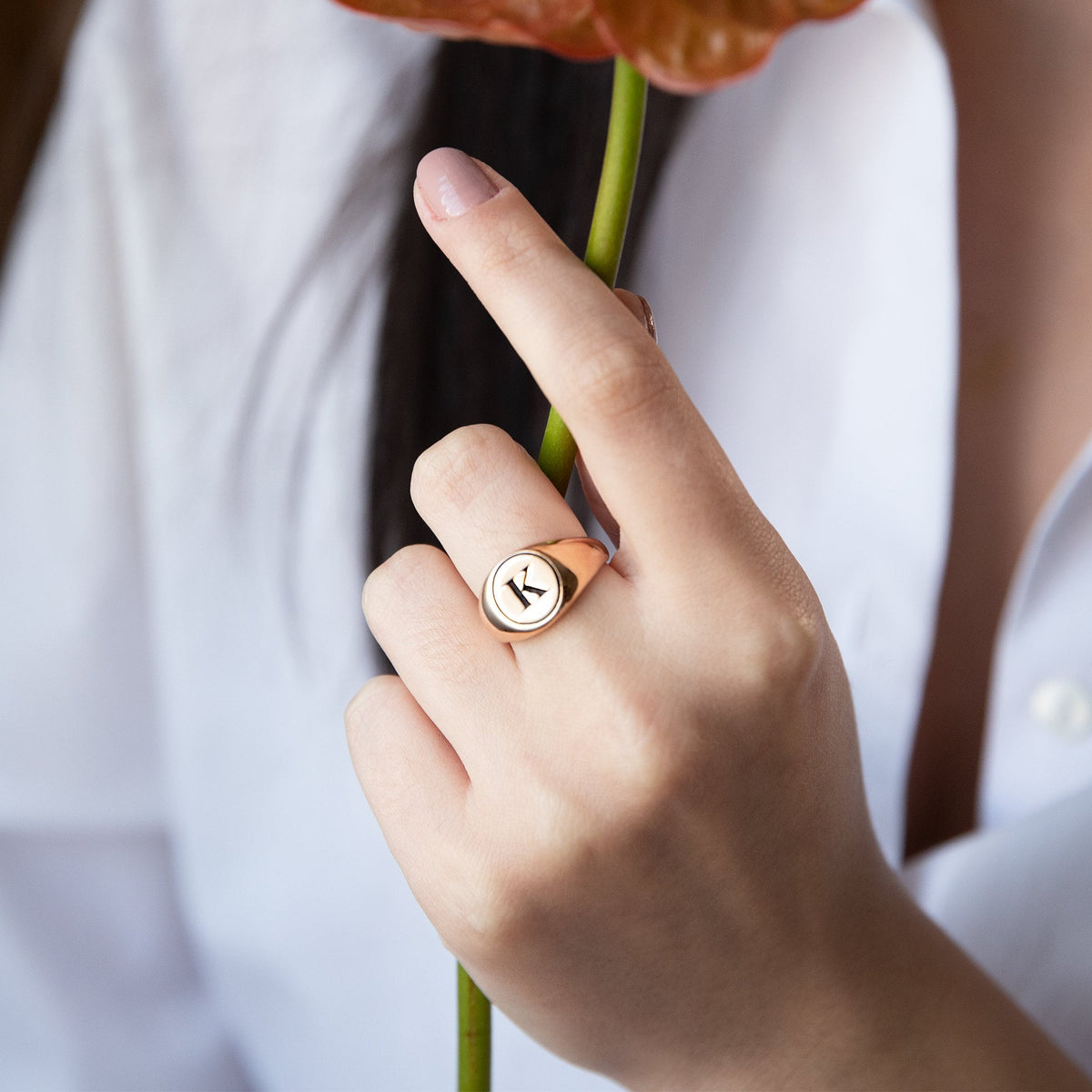 Personalized Women Signet Ring, Initial Engraved Ring in Sterling Silver, Gold and Rose Gold • Perfect Delicate Handmade Jewelry Gifts