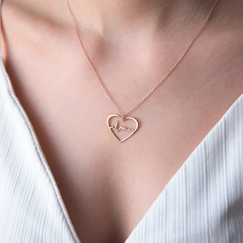 Personalized Actual Heartbeat Necklace, 8K and 14K Solid (Real) Gold Memorial EKG Necklace, Custom Heartbeat Necklace by NecklaceDreamWorld