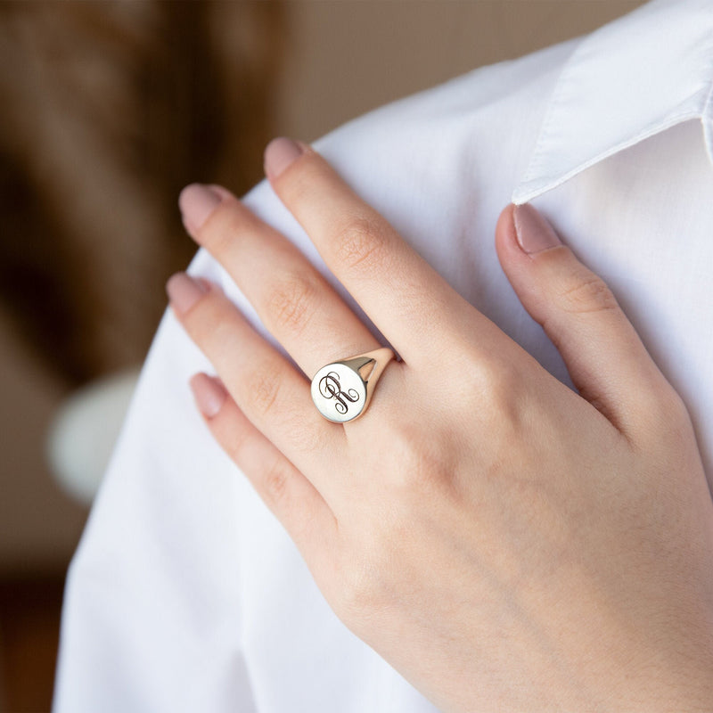 Custom Monogram Engraved Ring Initial Signet Rings, Solid Silver Personalized Monogram Letter Ring for Her and Him by NecklaceDreamWorld