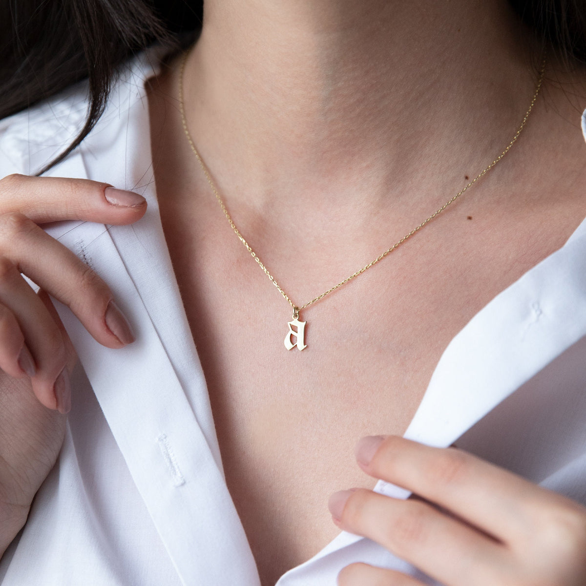Old English Initial Necklace Gold • Personalized Initial Necklace • Gothic Style • Dainty Custom Old English Necklace • Gift for Her and Him