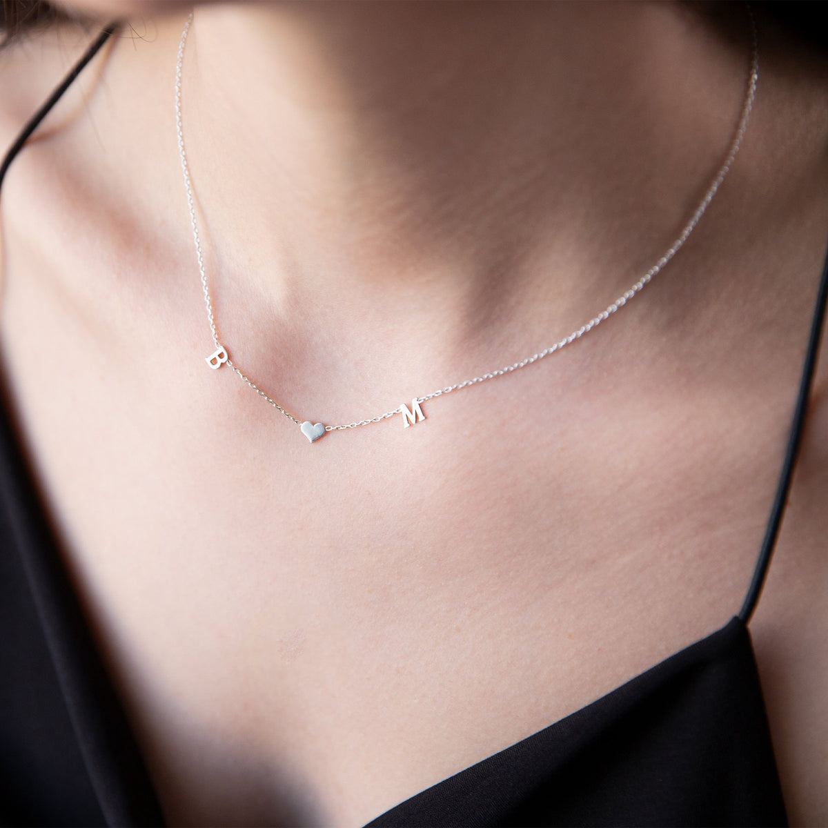 14K Solid Gold Choker Two Initial Heart Necklace • Personalized Custom Letter Necklace • Two Tiny Double Initial Jewelry with Heart