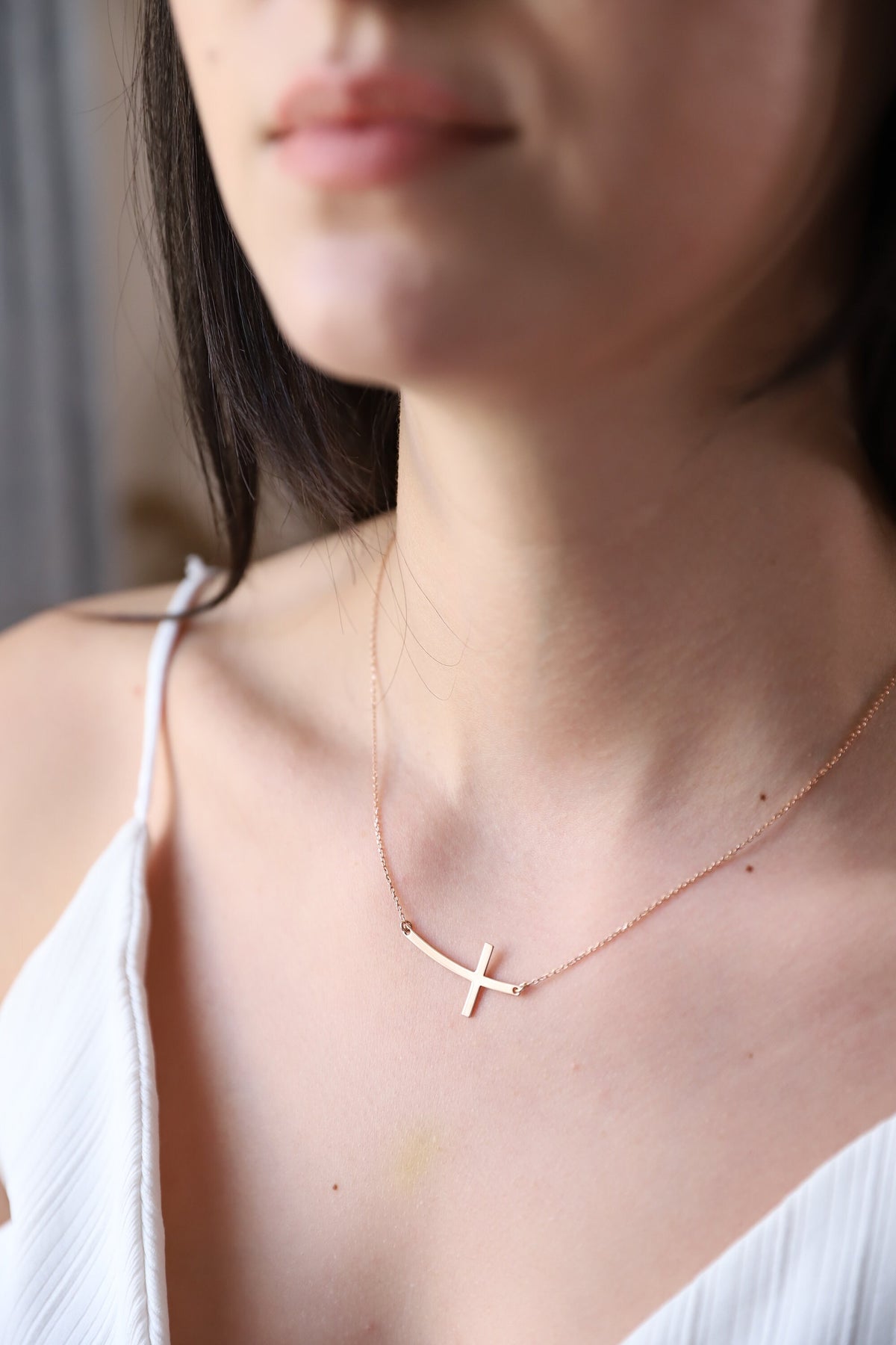 Sterling Silver Cross Necklace for Women, Dainty Sideways Cross Necklace with Birthstone • Minimalist Cross Jewelry • Gift for Her