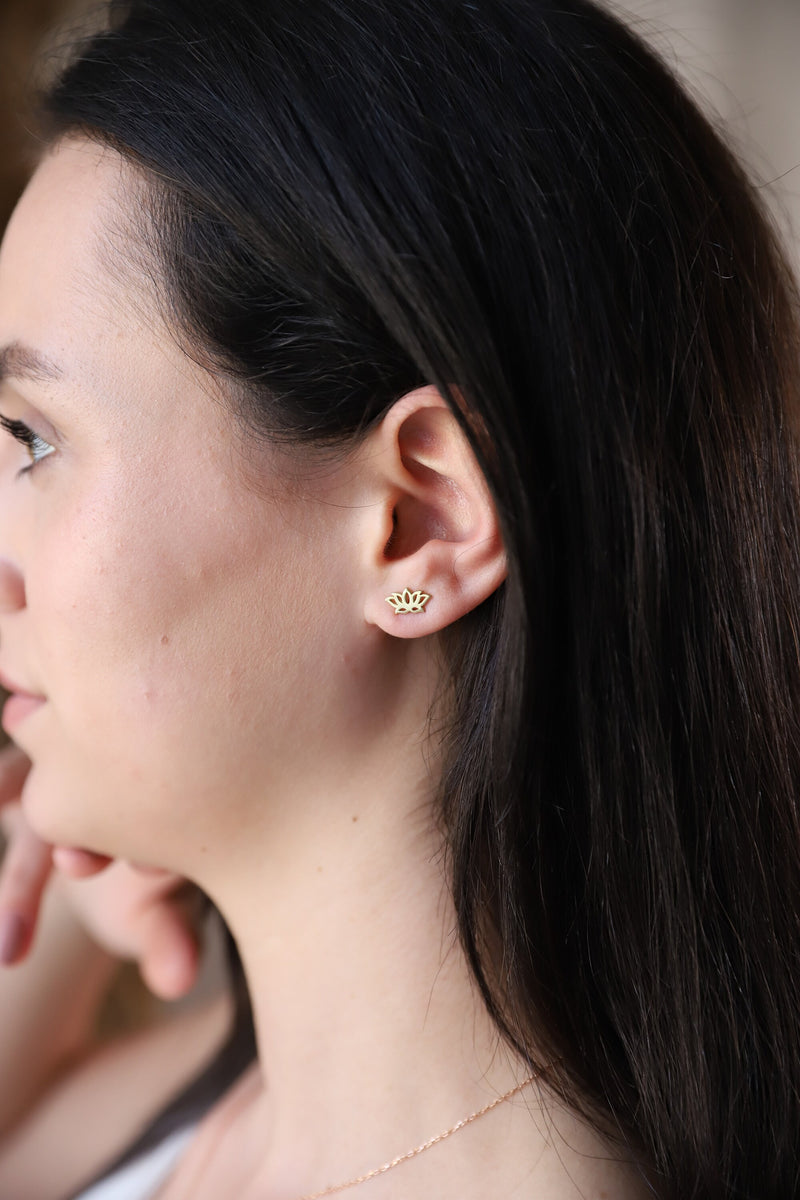 Cute Lotus Stud Earrings Sterling Silver, Gold and Rose Gold | Gold Flower Earrings | Mandala Stud Earrings | Gifts for Her and Him