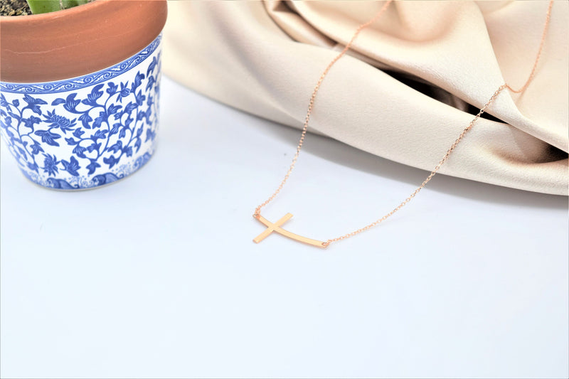 Sterling Silver Cross Necklace for Women, Dainty Sideways Cross Necklace with Birthstone • Minimalist Cross Jewelry • Gift for Her