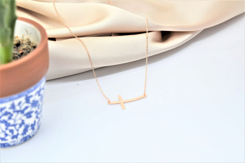 Sterling Silver Cross Necklace for Women, Dainty Sideways Cross Necklace with Birthstone • Minimalist Cross Jewelry • Gift for Her