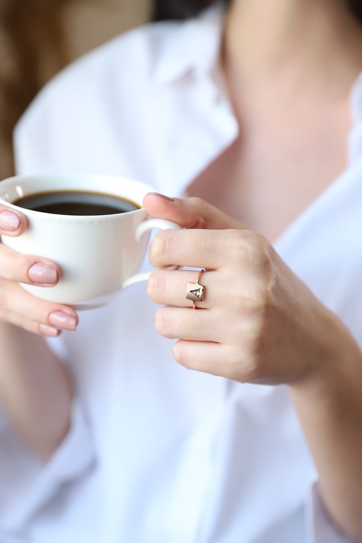 Square Initial Ring • Fidget Ring • Custom Letter Ring • Dainty Signet Promise Ring • Girlfriend Gift