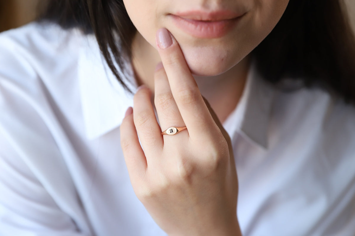 Dainty Handmade Gold Initial Ring, Silver Personalized Engraved Tiny Letter Ring • Stackable Rose Gold Jewelry • Gift for Her
