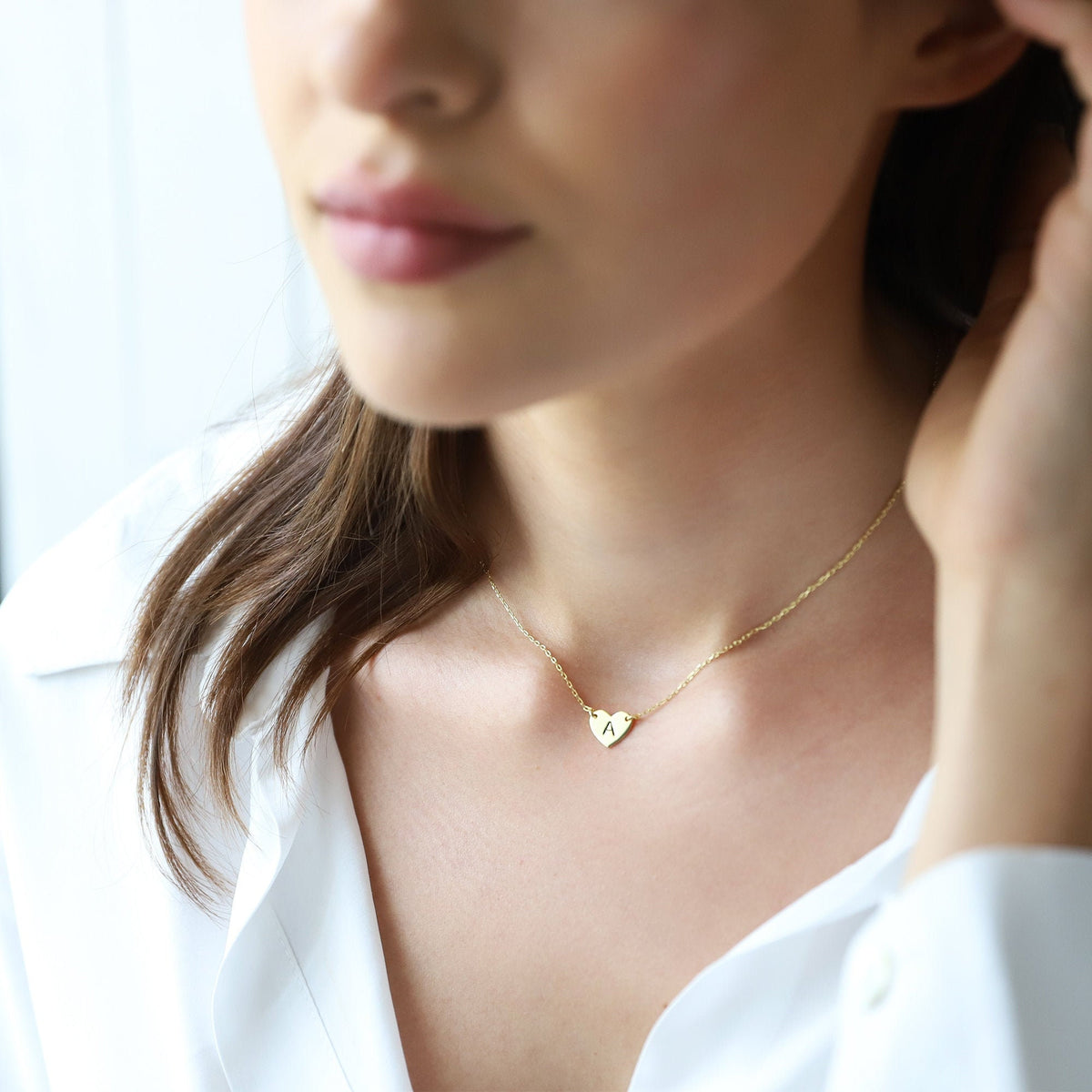 Handmade Layered Initial Heart Gold Choker Necklace, Personalized Initial Jewelry | Minimal Letter Necklace Silver
