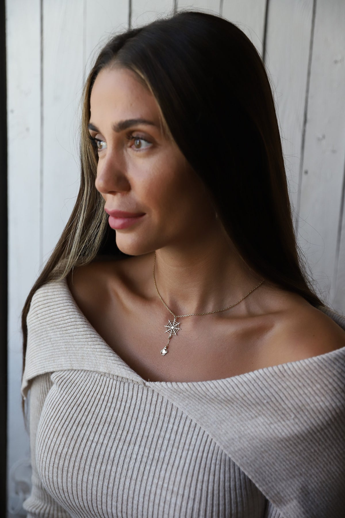 Halloween Spider Web Gold Necklace Gifts, Scary Spider Silver Jewelry by NecklaceDreamWorld