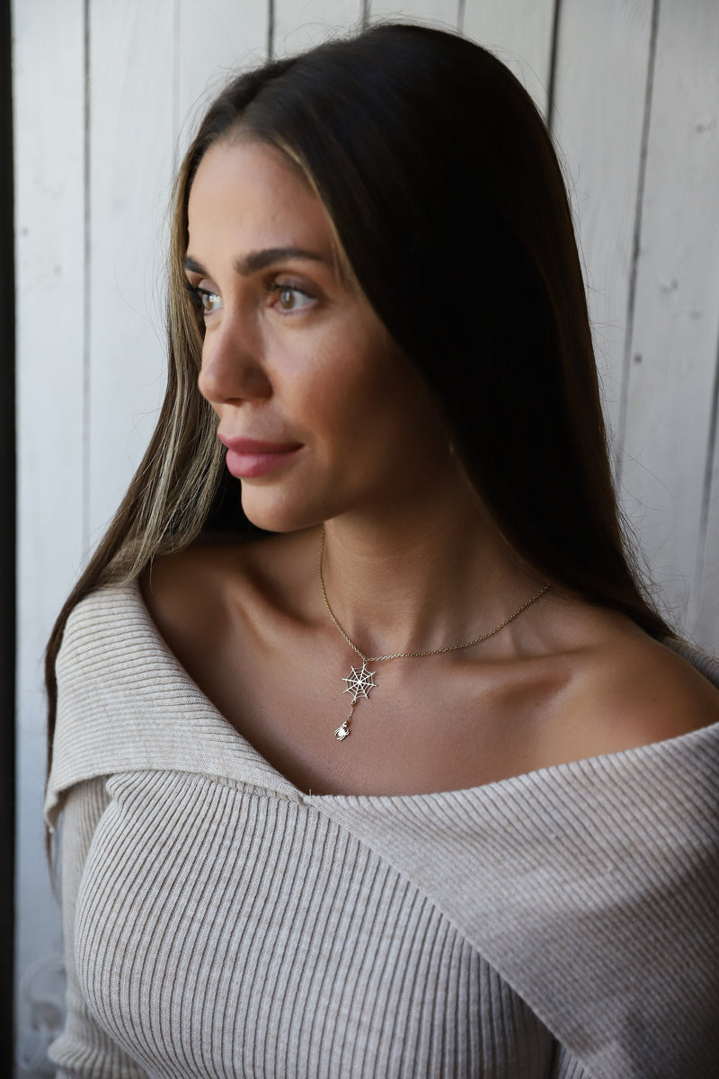 Halloween Spider Web Gold Necklace Gifts, Scary Spider Silver Jewelry by NecklaceDreamWorld