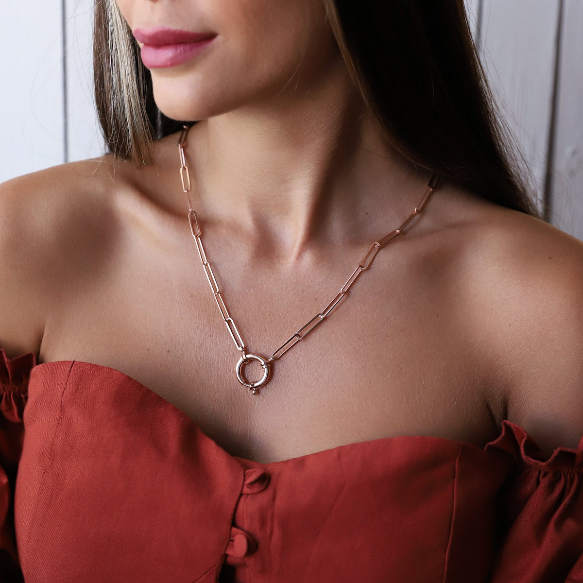 Paperclip Chain Necklace • Gold Link Chain Necklace • Sailor Lock Layering Chain Necklace, Handmade Jewelry