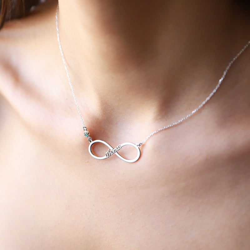 Infinity Name Plate Birthstone Necklace • Custom Dainty Gold Necklace • Mothers Day Gift