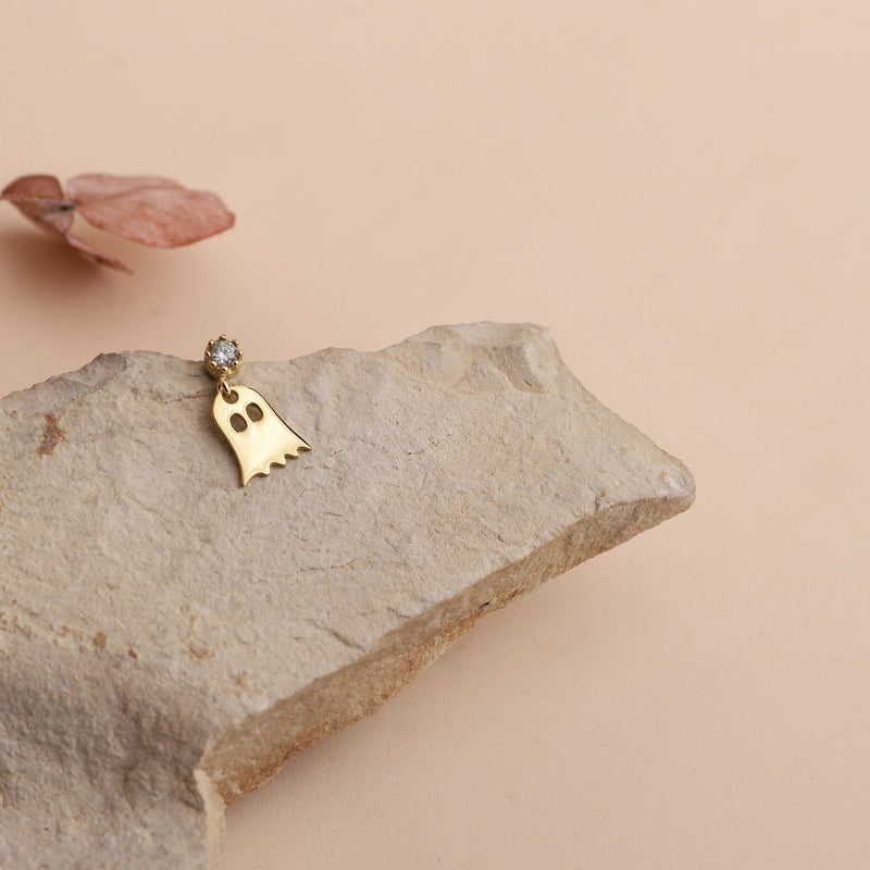Cute Ghost Stud Earrings Halloween Gifts, Dainty Gold Stud Earrings with Cubic Zirconia, Gifts for Her