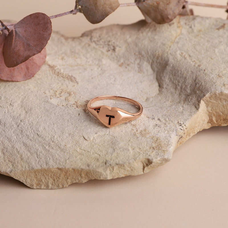 Custom Cute Gold Initial Heart Ring • Silver Personalized Engraved Tiny Letter Ring • Stackable Rose Gold Jewelry • Gift for Her