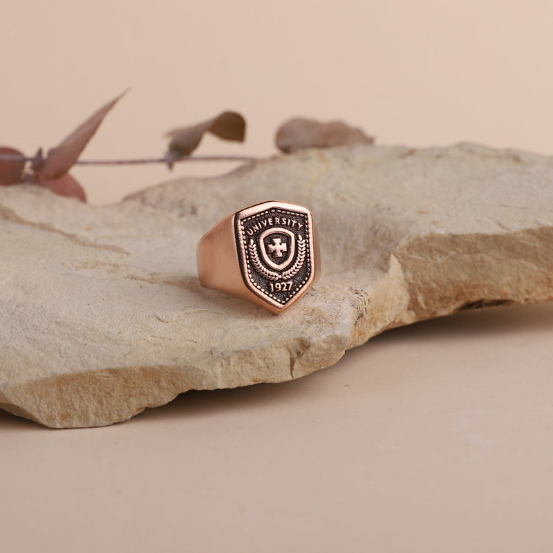 Custom Signet Ring College, Engraved University Logo Ring • Personalized Signet College Ring • Graduation Gifts for Men, Men Silver Ring