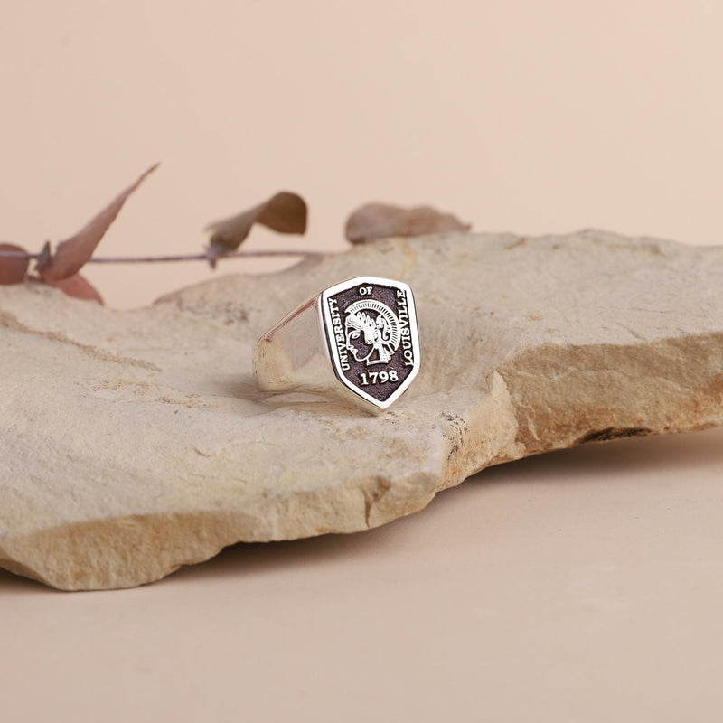 Custom Signet Ring College, Engraved University Logo Ring • Personalized Signet College Ring • Graduation Gifts for Men, Men Silver Ring