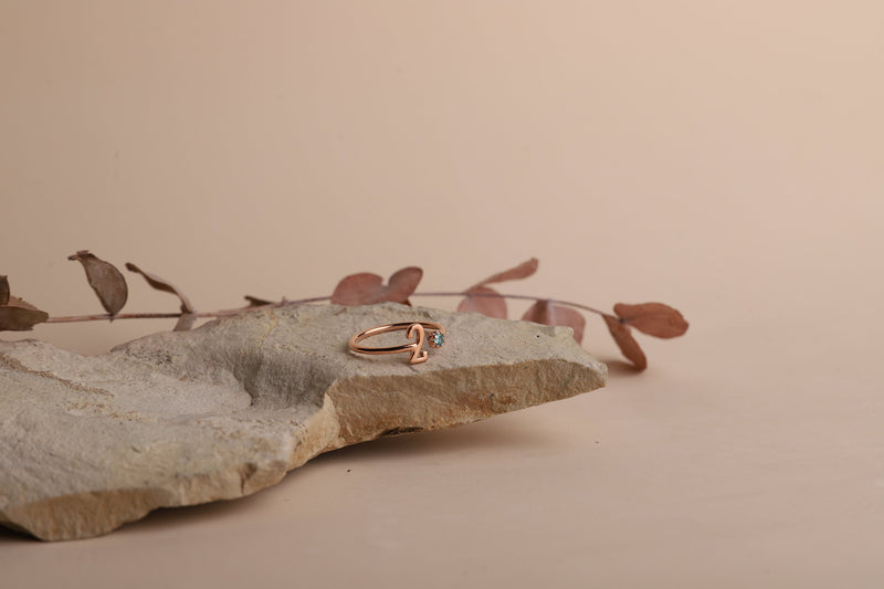 Custom Initial and Lucky Number Ring with Gemstones, Personalized Dainty Number and Initial Sterling Silver, Gold and Rose Gold Jewelry