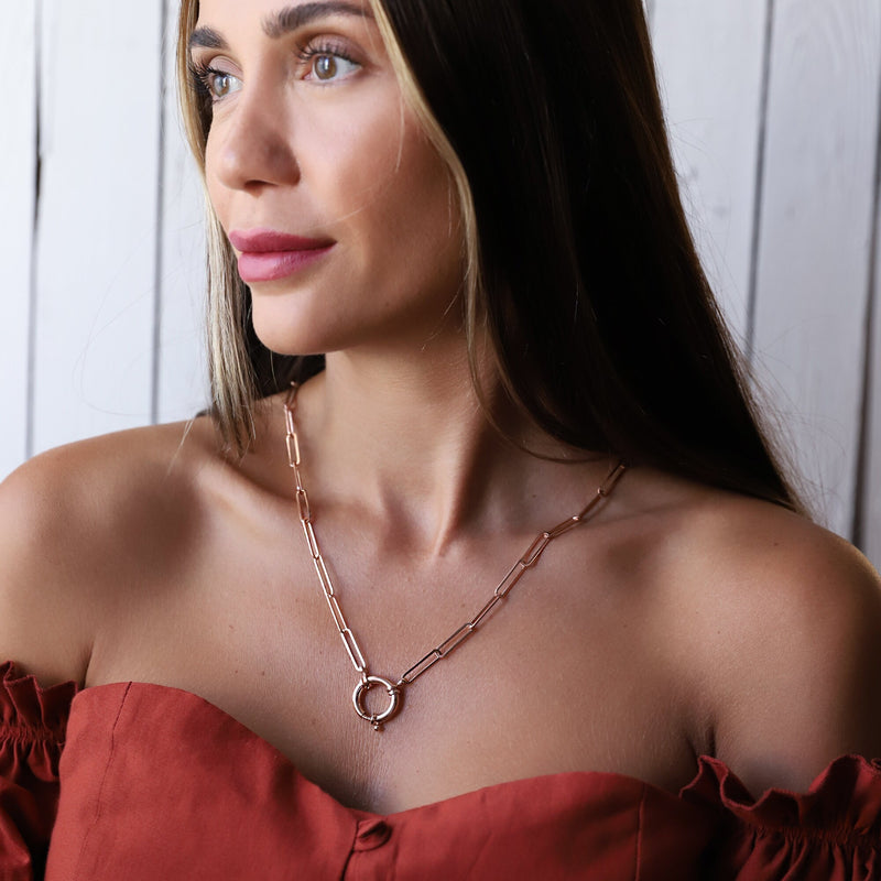 Paperclip Chain Necklace • Gold Link Chain Necklace • Sailor Lock Layering Chain Necklace, Handmade Jewelry