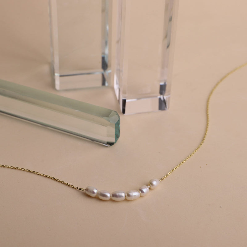 Tiny Pearl Necklace, Bridesmaids Gifts, Pearl Choker Necklace • Bridal Shower Gift • Dainty Minimalist 6 Oval Pearls Freshwater Jewelry