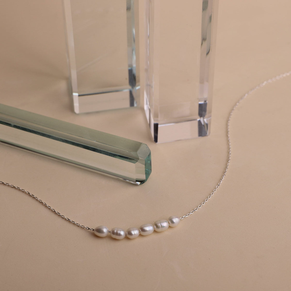 Tiny Pearl Necklace, Bridesmaids Gifts, Pearl Choker Necklace • Bridal Shower Gift • Dainty Minimalist 6 Oval Pearls Freshwater Jewelry