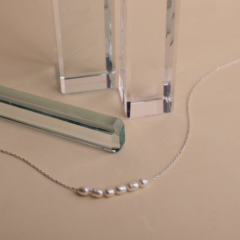 Tiny Pearl Necklace, Bridesmaids Gifts, Pearl Choker Necklace • Bridal Shower Gift • Dainty Minimalist 6 Oval Pearls Freshwater Jewelry