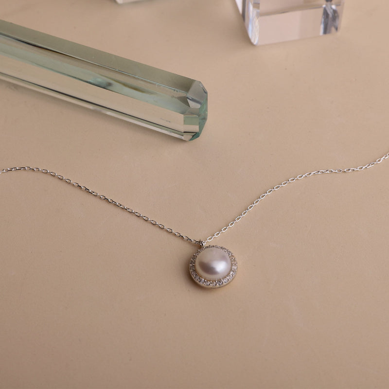 Dainty Pearl Necklace, Pearl and Diamond Necklace • Wedding Necklaces • Fresh Water Pearl Set • CZ Diamonds Pearl necklaces for Women