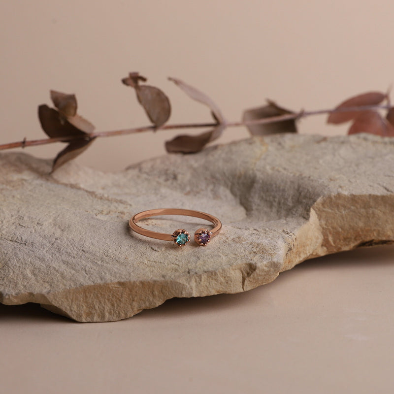 Custom Dainty Two Birthstones Gold Rings for Women | Tiny Rings with CZ Diamond | Mothers Ring | Gemstone Ring