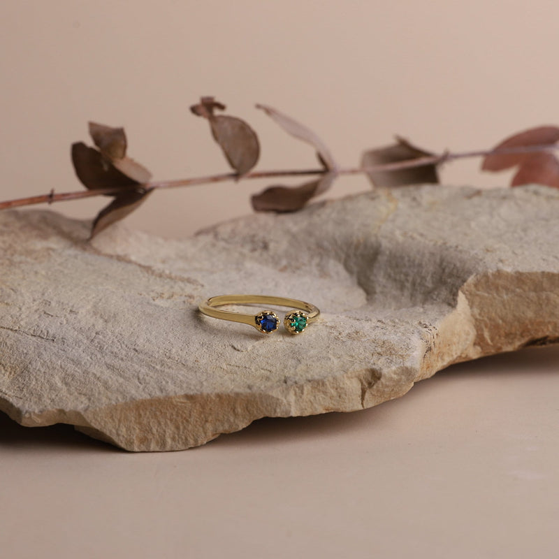 Custom Dainty Two Birthstones Gold Rings for Women | Tiny Rings with CZ Diamond | Mothers Ring | Gemstone Ring