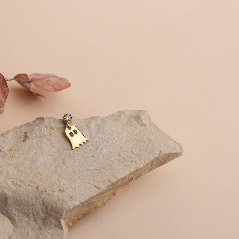 Cute Ghost Stud Earrings Halloween Gifts, Dainty Gold Stud Earrings with Cubic Zirconia, Gifts for Her