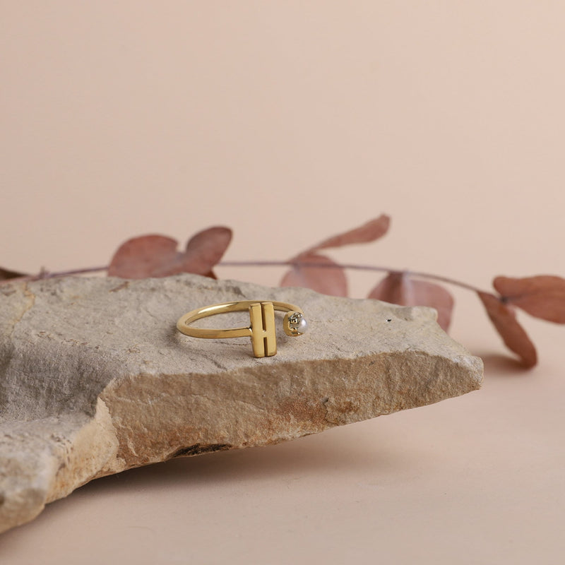 Custom Initial and Lucky Number Ring with Gemstones, Personalized Dainty Number and Initial Sterling Silver, Gold and Rose Gold Jewelry