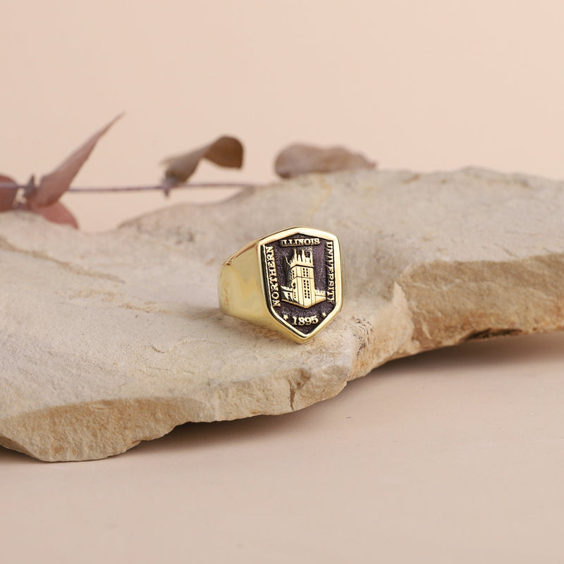 Custom Signet Ring College, Engraved University Logo Ring • Personalized Signet College Ring • Graduation Gifts for Men, Men Silver Ring