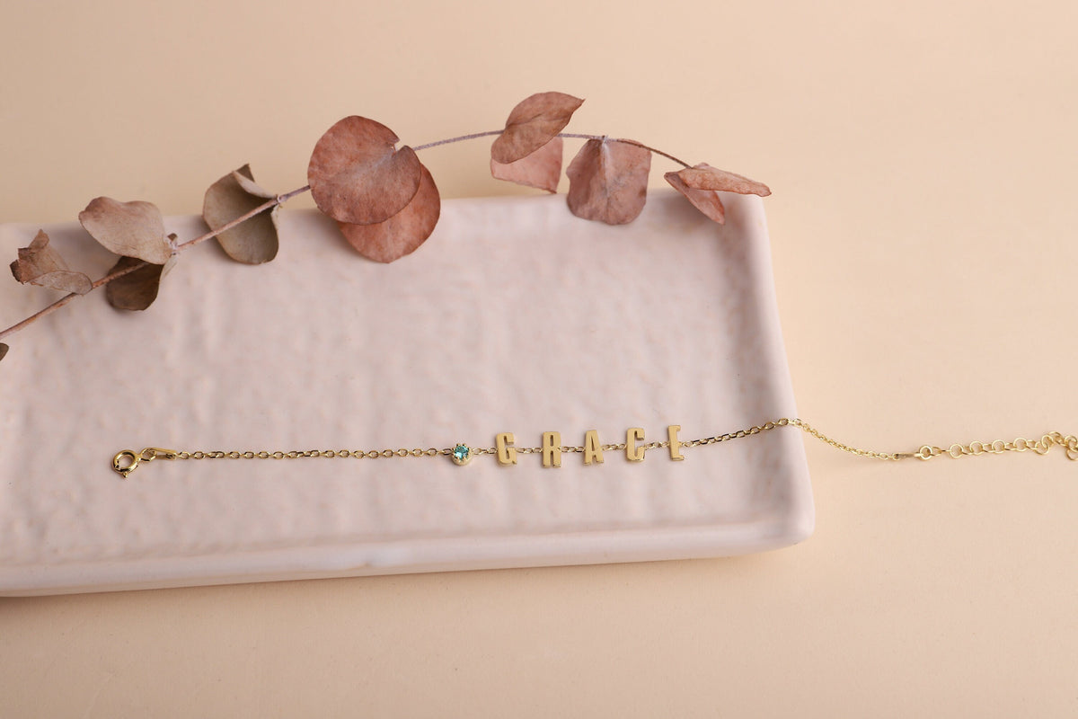Initial Bracelet, Dainty Name Anklet Bracelet, Spaced Letter Jewelry, Sterling Silver Anklet, Birthday Gifts, Silver Birthstone Bracelet