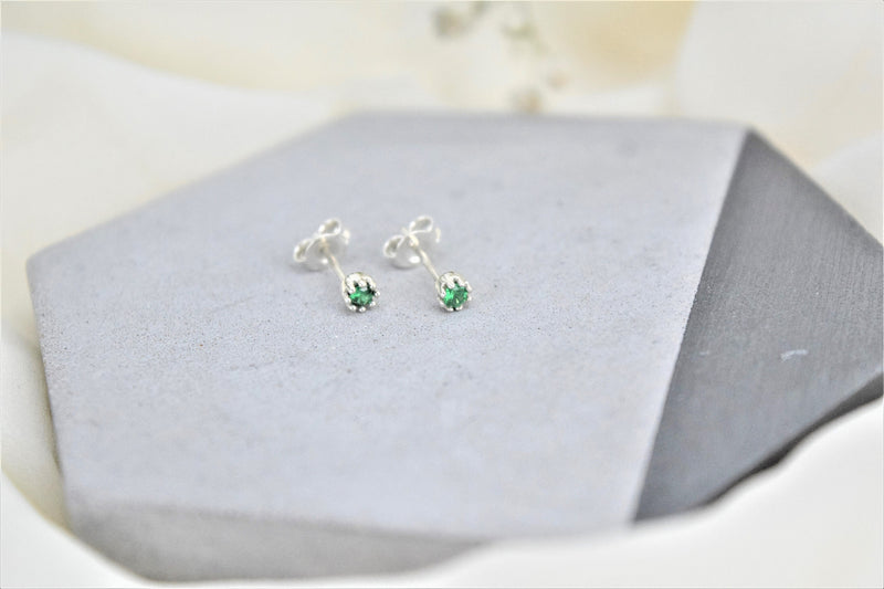 Cute Birthstone Stud Gold Earrings • Vintage Silver Diamond Earrings • Handmade Aesthetic Earrings