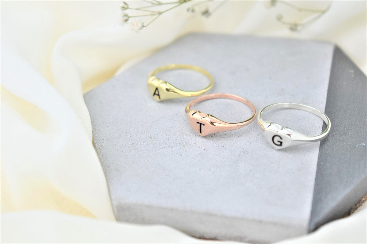 Custom Cute Gold Initial Heart Ring • Silver Personalized Engraved Tiny Letter Ring • Stackable Rose Gold Jewelry • Gift for Her
