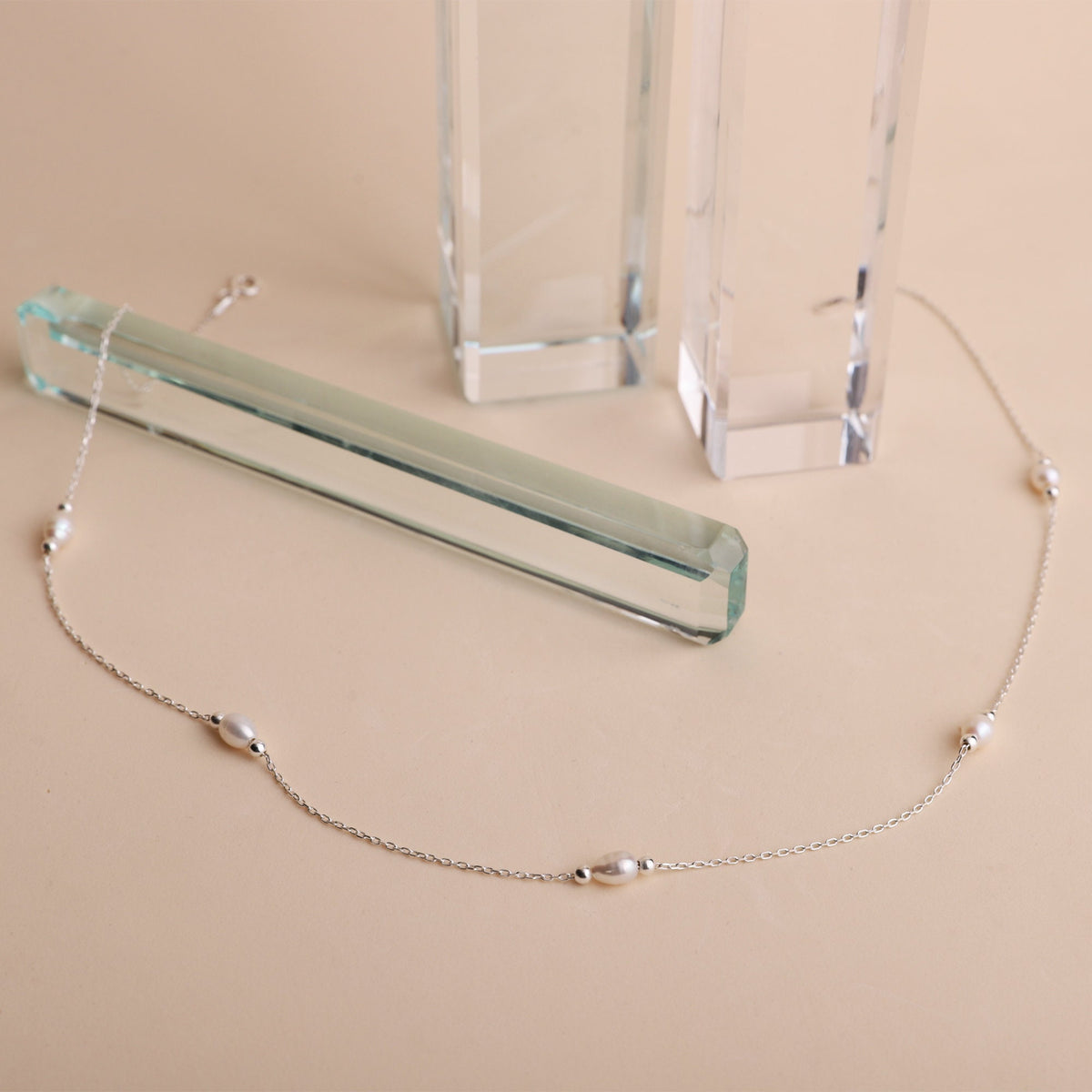 Station Necklace, Freshwater Pearl Necklace, 14K Gold Cute Gold Pearl Choker Necklace • Vintage Style • Handmade Bridesmaid Gifts