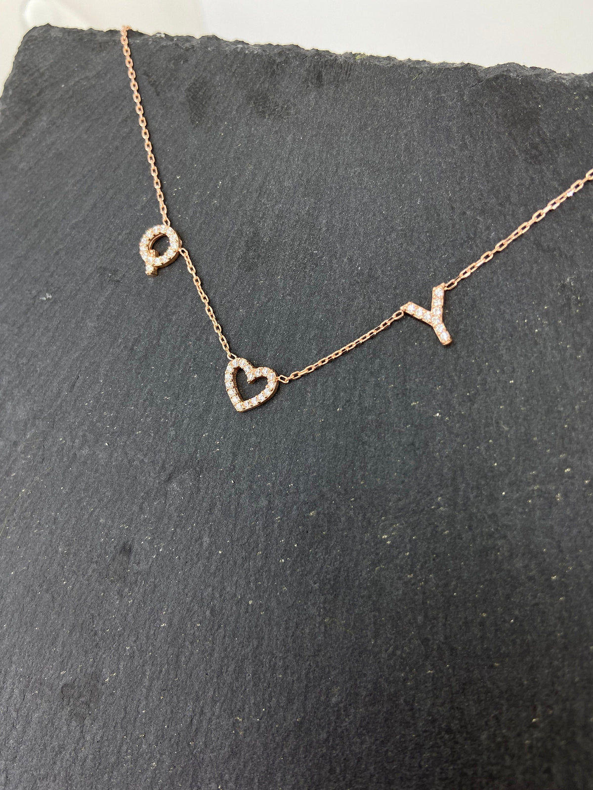 Cute Dainty Two Initial Pave Necklace with Diamond Heart • Custom Tiny Letter Necklace • Personalized Minimal Jewelry Christmas Gifts
