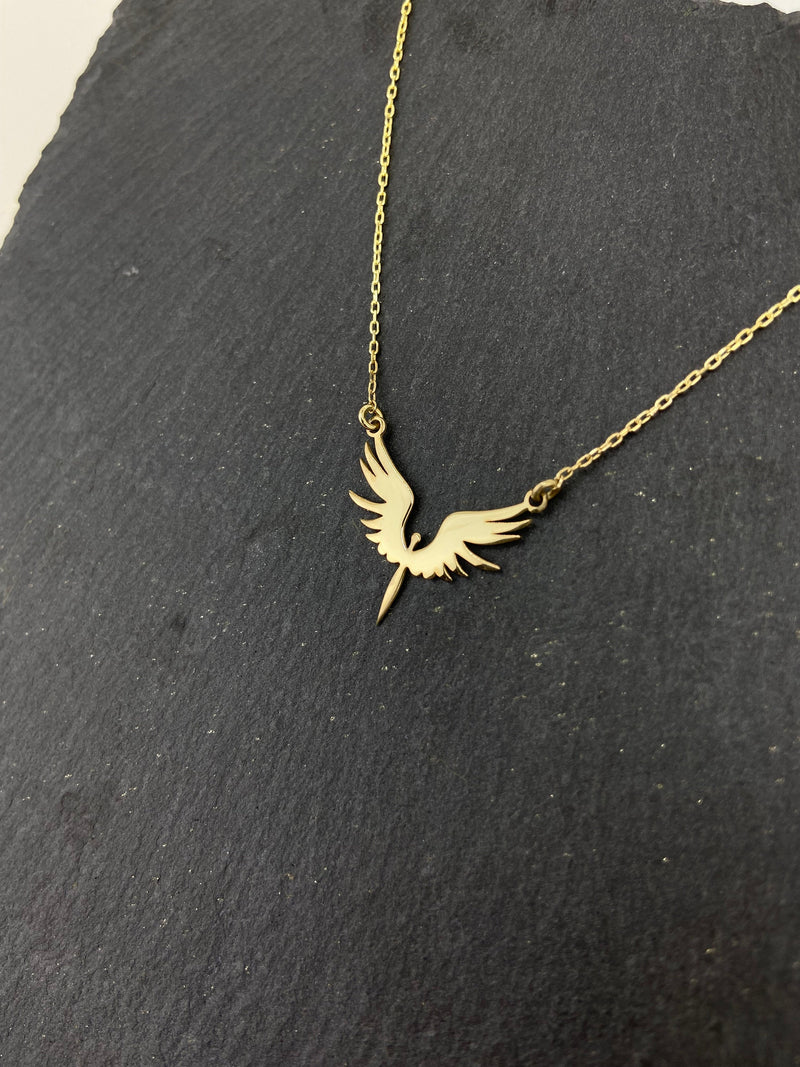 Unique Phoenix Gold Necklace • Michael Angel Dainty Necklace • Mythologic Simurg Necklace • Special Bird Necklace • Gift for Her, Him