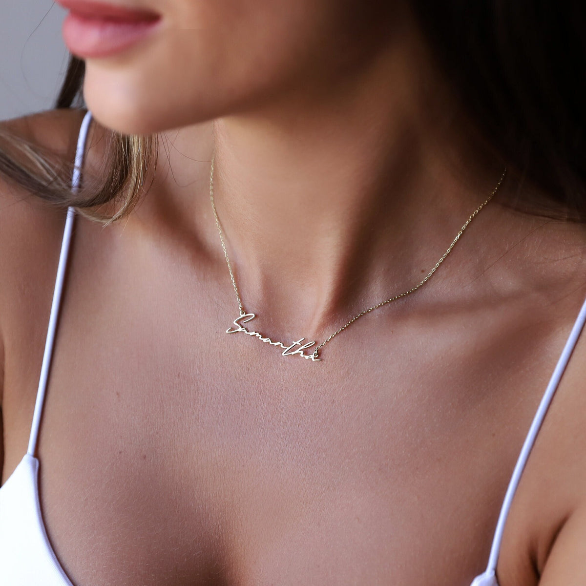 14K Solid Gold Cursive Name Necklace For Women, Real Gold Personalized Name Jewelry with Birthstone add on • Gift for Her