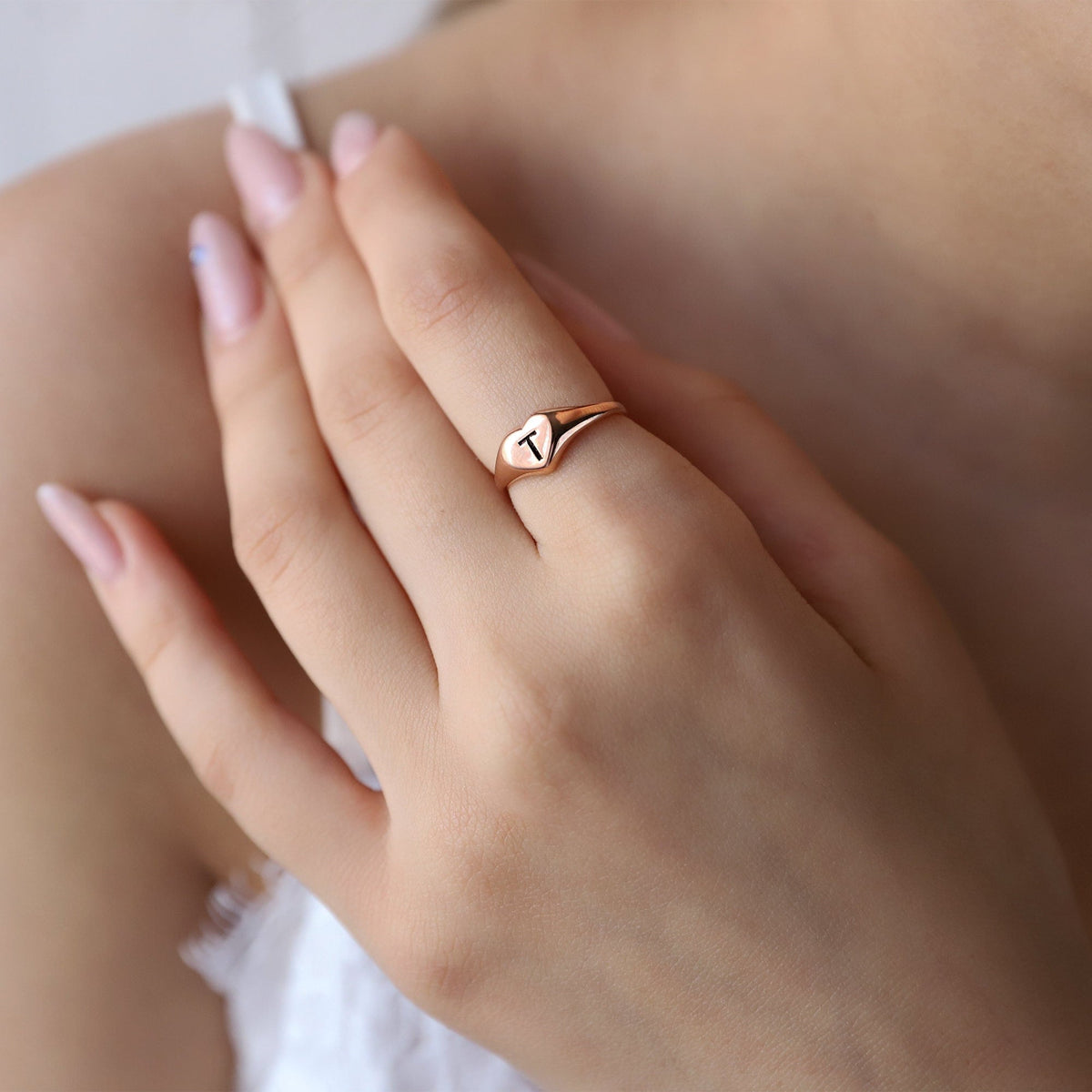 Custom Cute Gold Initial Heart Ring • Silver Personalized Engraved Tiny Letter Ring • Stackable Rose Gold Jewelry • Gift for Her