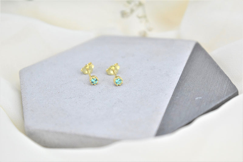 Cute Birthstone Stud Gold Earrings • Vintage Silver Diamond Earrings • Handmade Aesthetic Earrings