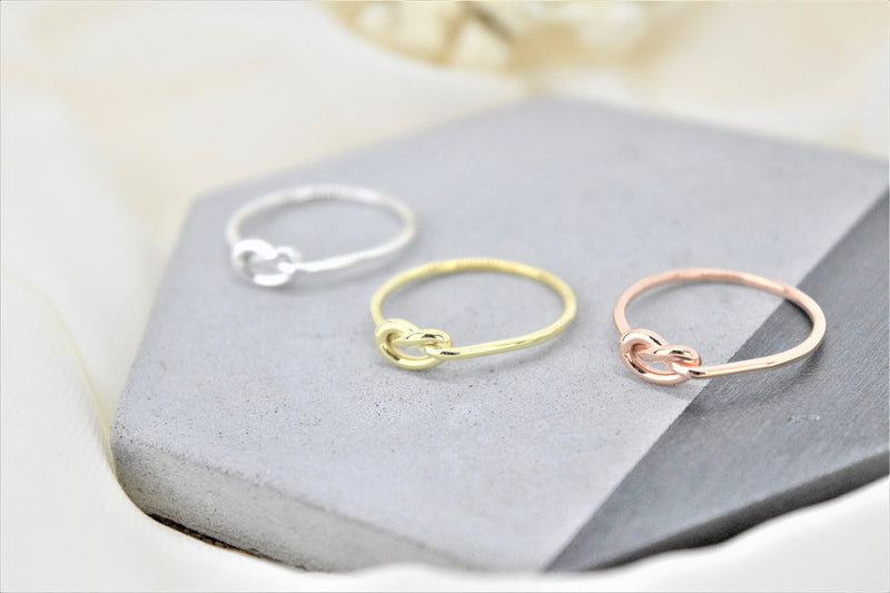Love Knot Ring Sterling Silver, Dainty Stacking Ring Gold, Cute Friendship Handmade Ring | Tiny Tie the Knot Jewelry by NecklaceDreamWorld