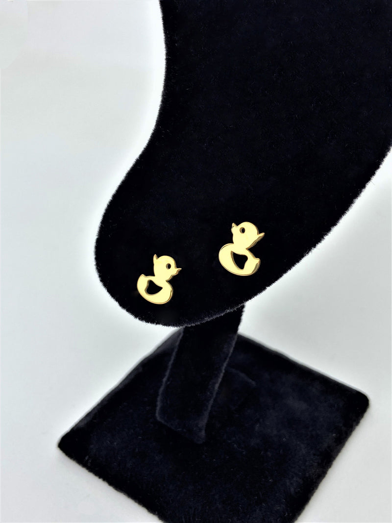 Cute Wood Duck Stud Earrings • Dainty Silver, Gold, Rose Earrings • Handmade Sterling Silver Duckling Minimalist Jewelry, Perfect Gifts