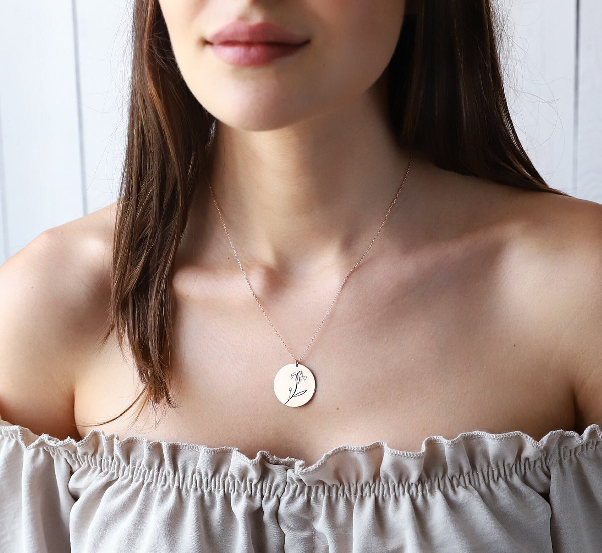 Disk Birth Flower Necklace, Custom Disk Month Flower Pendant Necklace • Dainty Birthday Gifts for Her, Perfect Everyday Necklace Silver